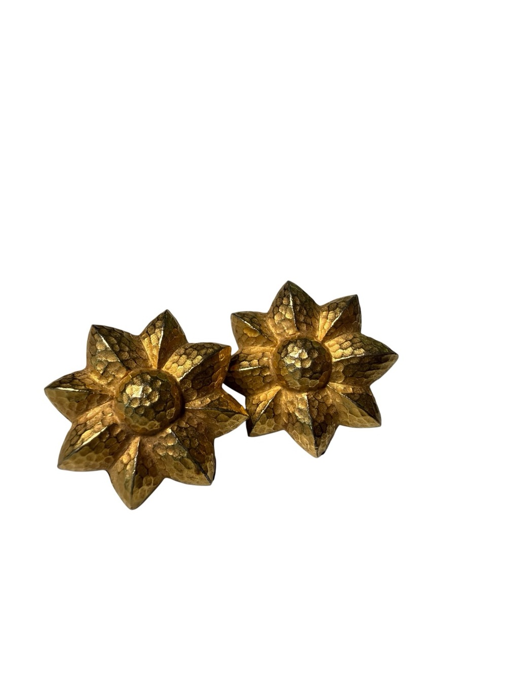 Vintage Givenchy Gold Tone Hammered Flower Clip Earrings Textured Floral - Picture 5 of 7